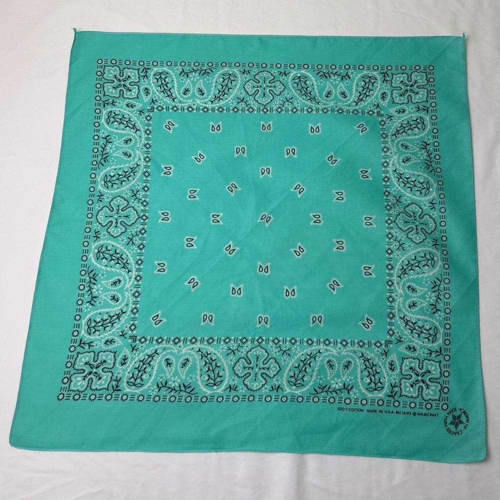 Wamcraft Unisex Vintage Paisley Cotton Bandana RN 14193 OS Turquoise Teal USA